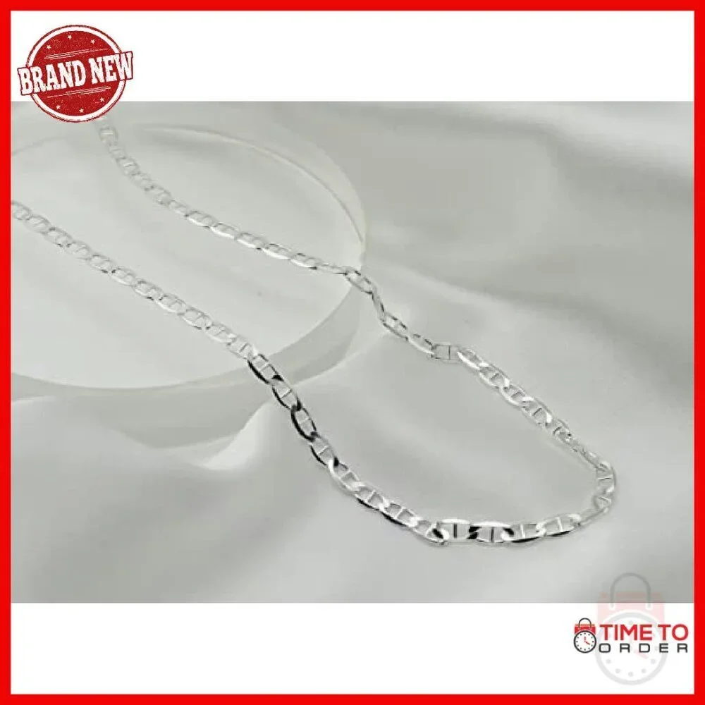 Sterling Silver Mariner Chain Necklace 22in Lobster Clasp